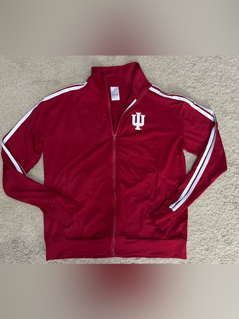 Ross Sportswear IU Red Mens Athletic Track Jacket with White Stripe Accents